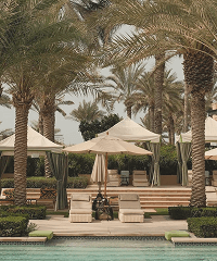 Business hotel with palm trees